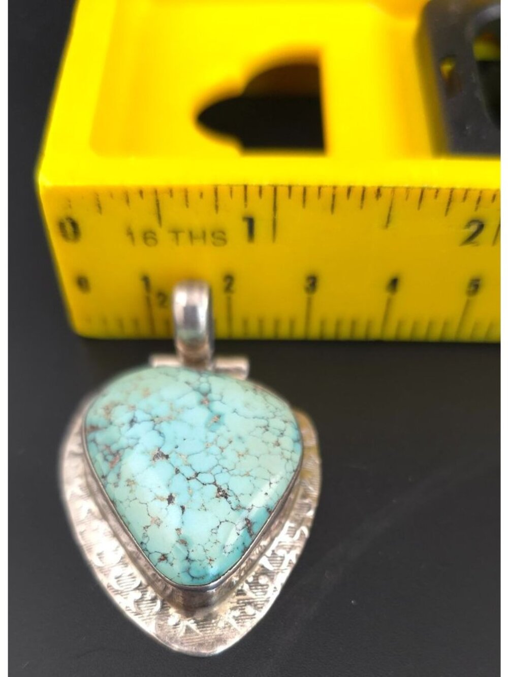 Vintage Natural Turquoise Pendant Sterling Silver 925 Boho Teardrop Handcrafted - Picture 10 of 11